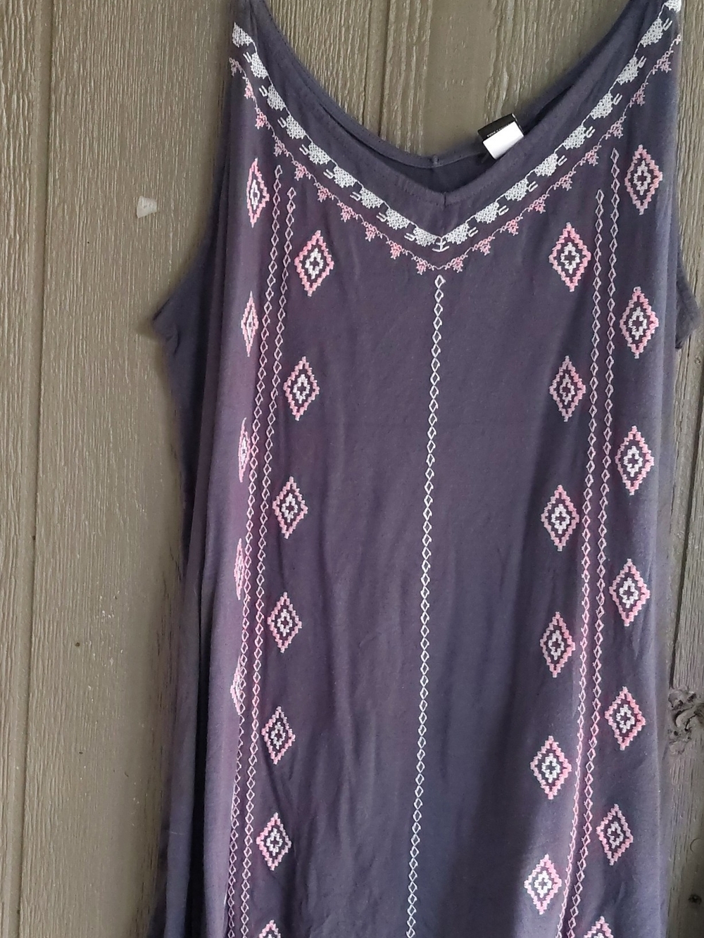 Torrid Women’s Sleeveless Embroidered V-Neck Top - Charcoal with Pink Accents